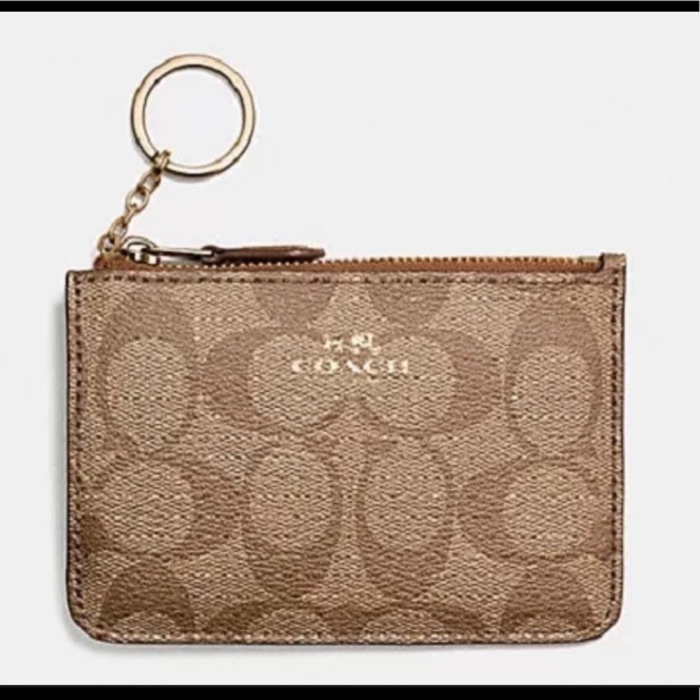 Coach Signature PVC Key Pouch With Gusset in Khaki